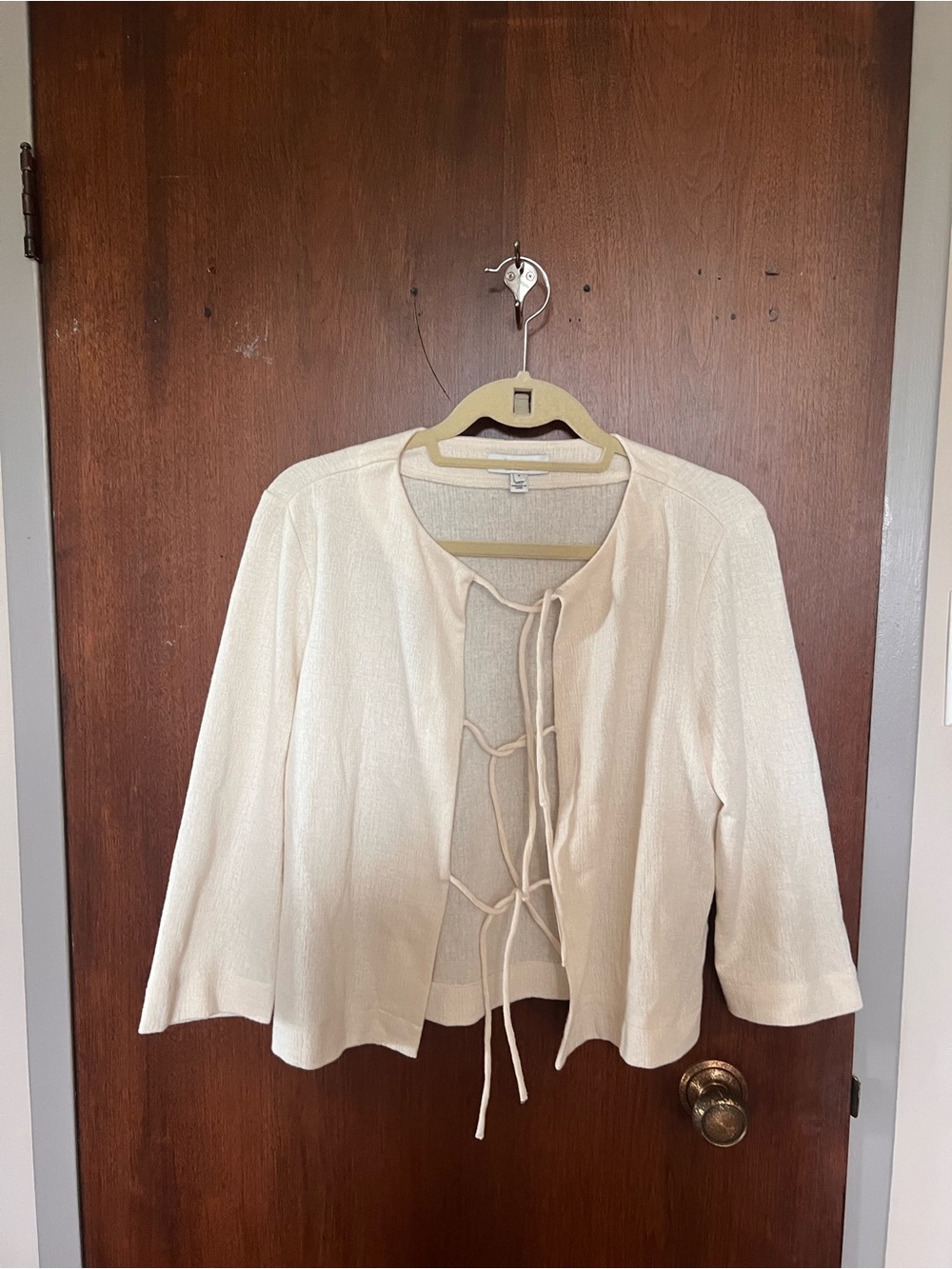 Cream Tie-Front Women's Sweater Cardigan